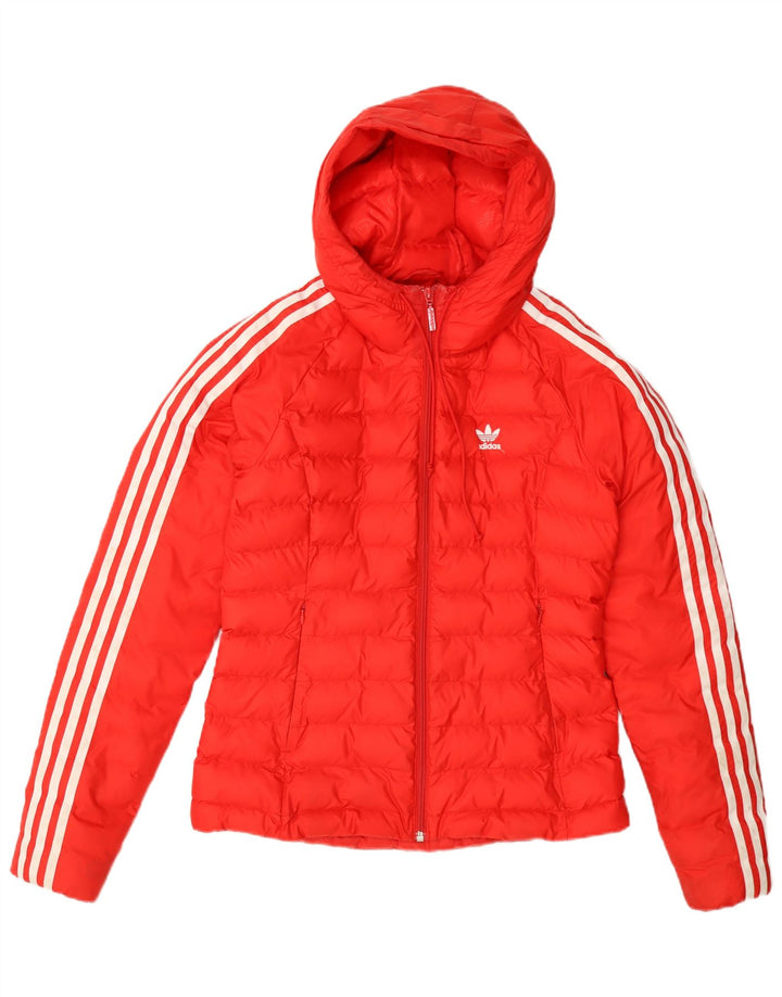 Jaqueta acolchoada com capuz feminina Adidas UK 8 pequena laranja nylon