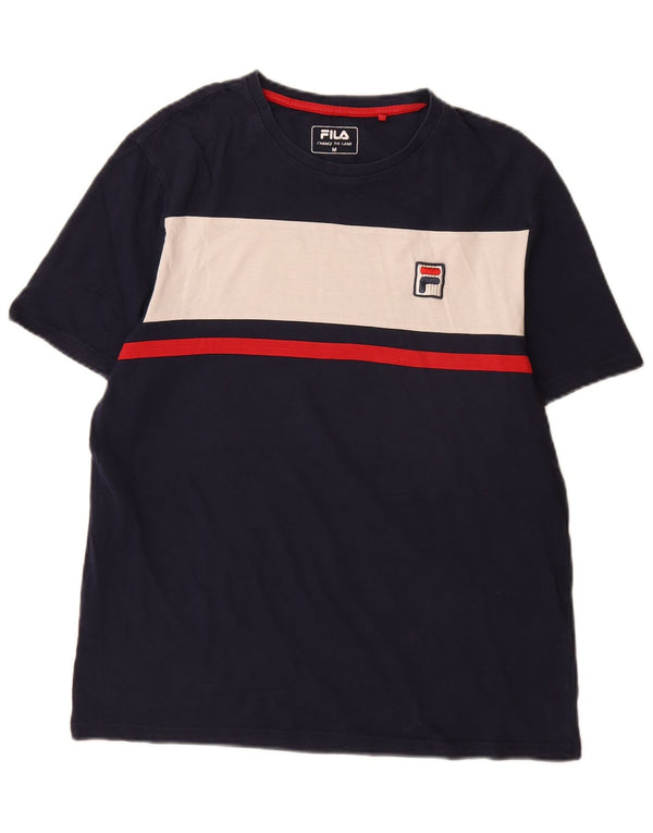 Camiseta masculina Fila Top médio azul marinho algodão colorblock