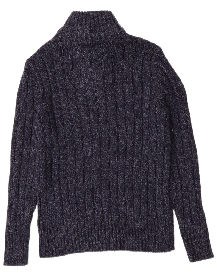 Suéter masculino Superdry Slim Fit com zíper e gola média azul marinho manchado