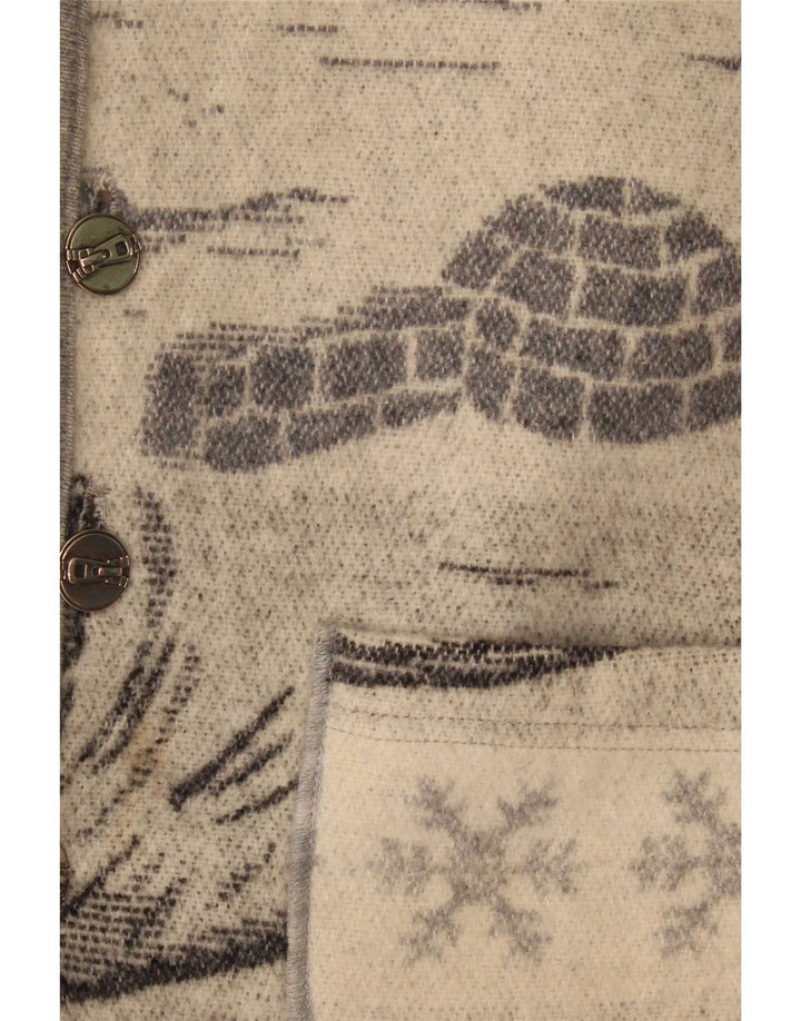 Suéter cardigã vintage masculino gráfico sem mangas lã cinza médio