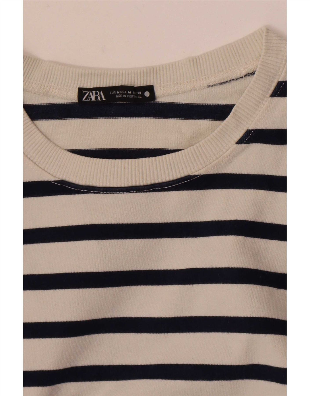 Top feminino Zara de manga comprida UK 14 listrado branco médio