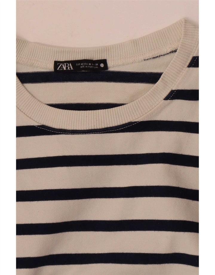 Top feminino Zara de manga comprida UK 14 listrado branco médio
