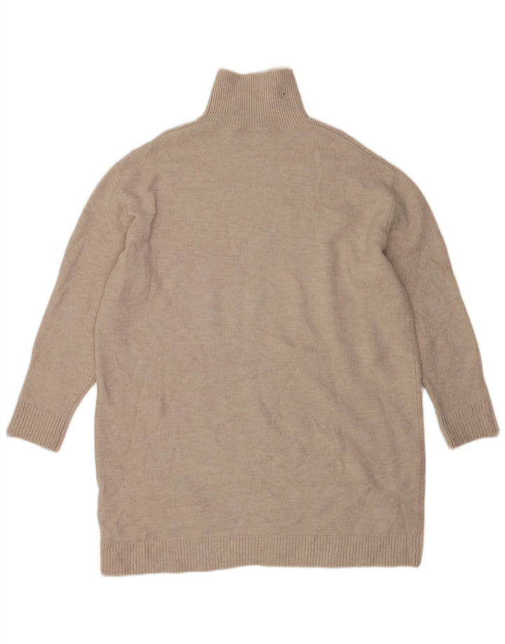 Zara vestido feminino de manga comprida oversized, Reino Unido 10, pequeno, bege, poliéster