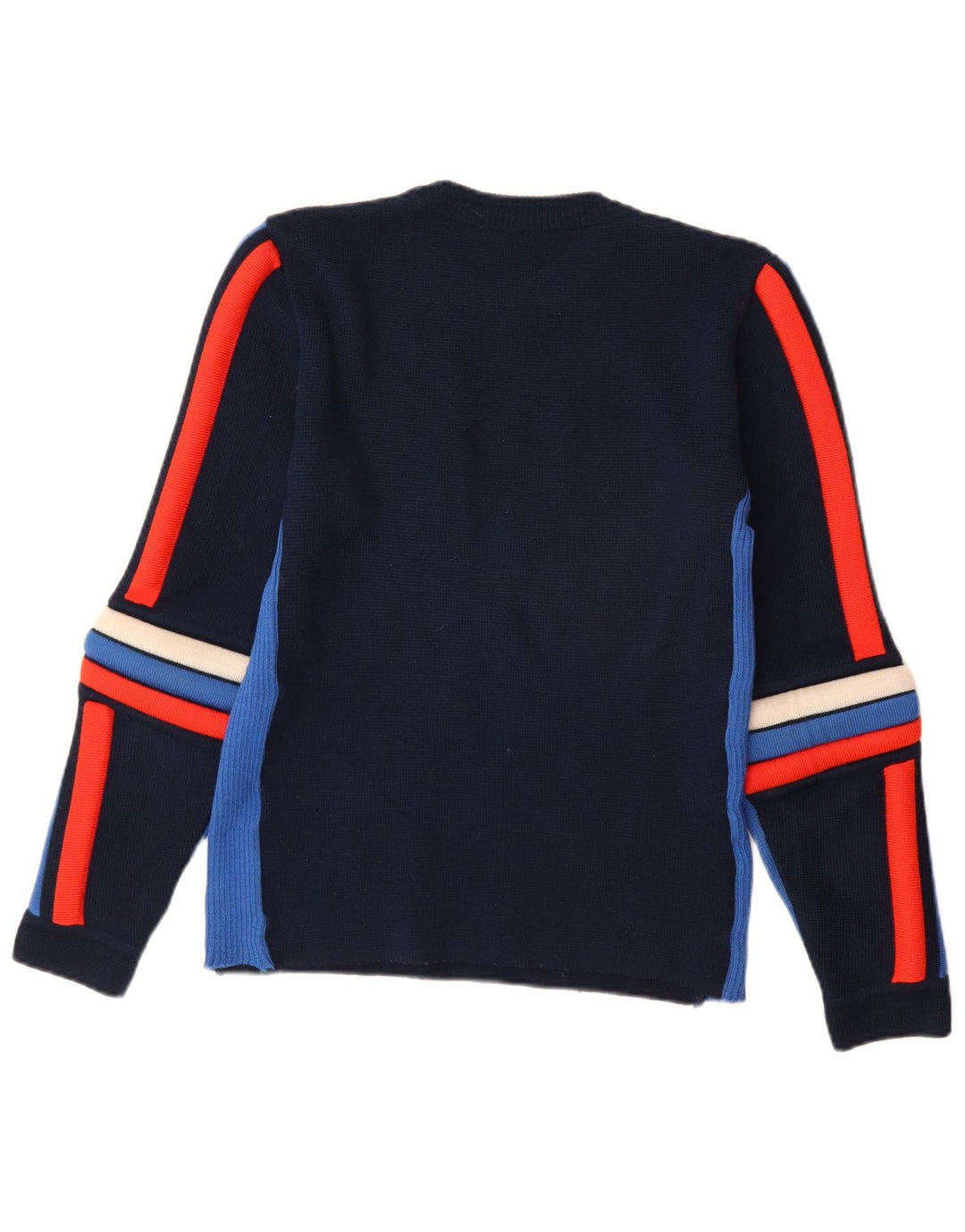 Suéter vintage masculino com gola redonda IT 48 bloco colorido azul marinho médio
