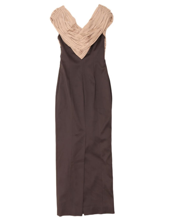Vestido maxi feminino sem mangas Karen Millen UK 10 pequeno bloco cinza