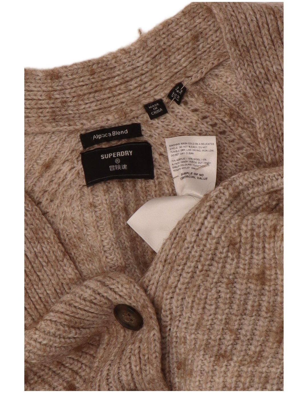 Suéter cardigã feminino Superdry Crop Oversized UK 10 pequeno bege manchado