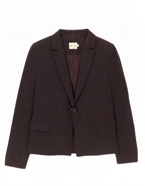 Jaqueta blazer feminina Reiss com 1 botão Reino Unido 8 pequena listra preta viscose