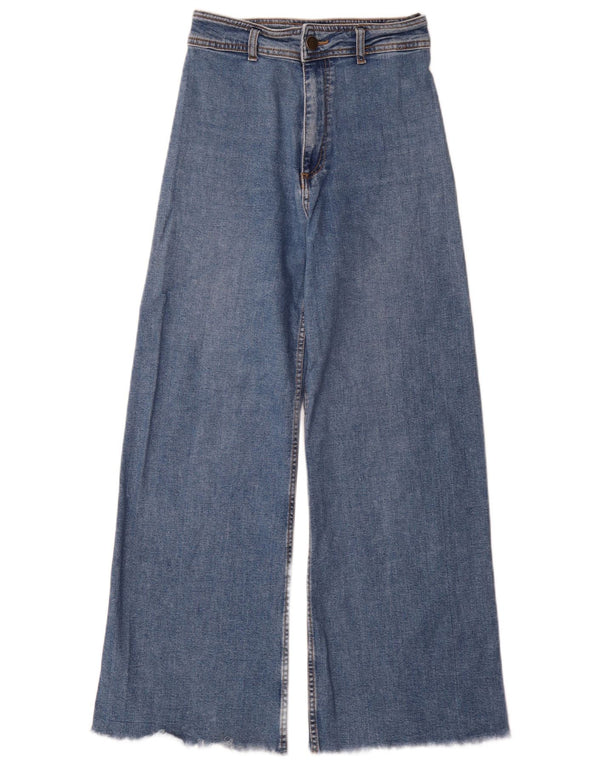 Zara Jeans feminino cintura alta com perna larga UE 38 pequeno W28 L30 algodão azul