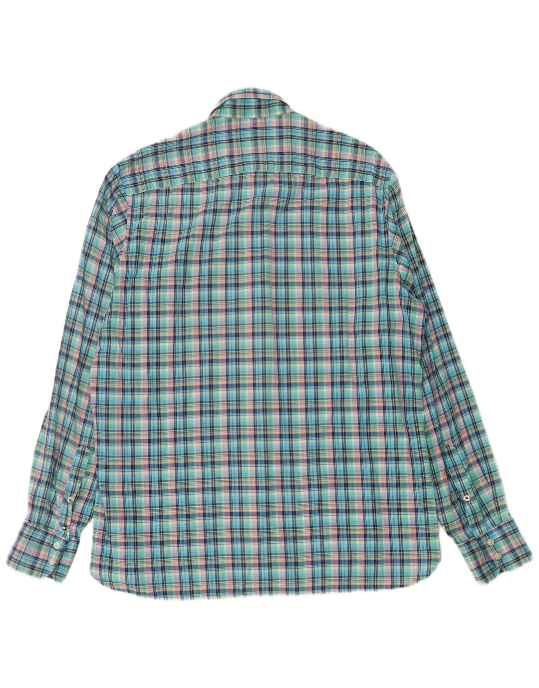 Camisa masculina TOMMY HILFIGER média turquesa xadrez algodão