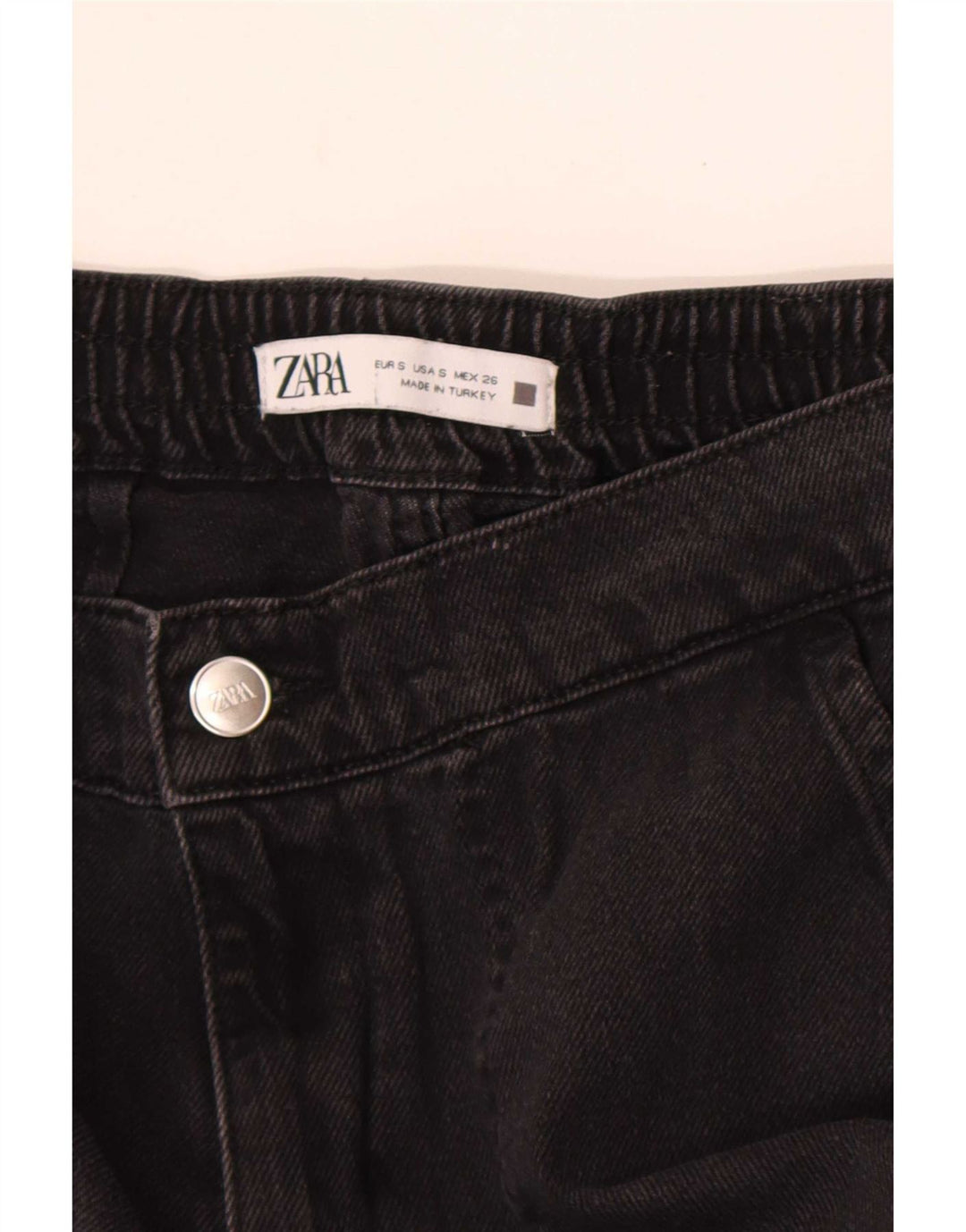 Calça jeans feminina Zara Cargo Wide Leg pequena W26 L28 preta