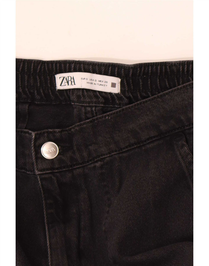 Calça jeans feminina Zara Cargo Wide Leg pequena W26 L28 preta