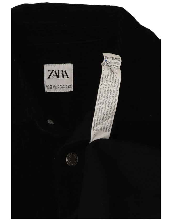 Zara Camisa masculina de veludo cotelê médio preto algodão
