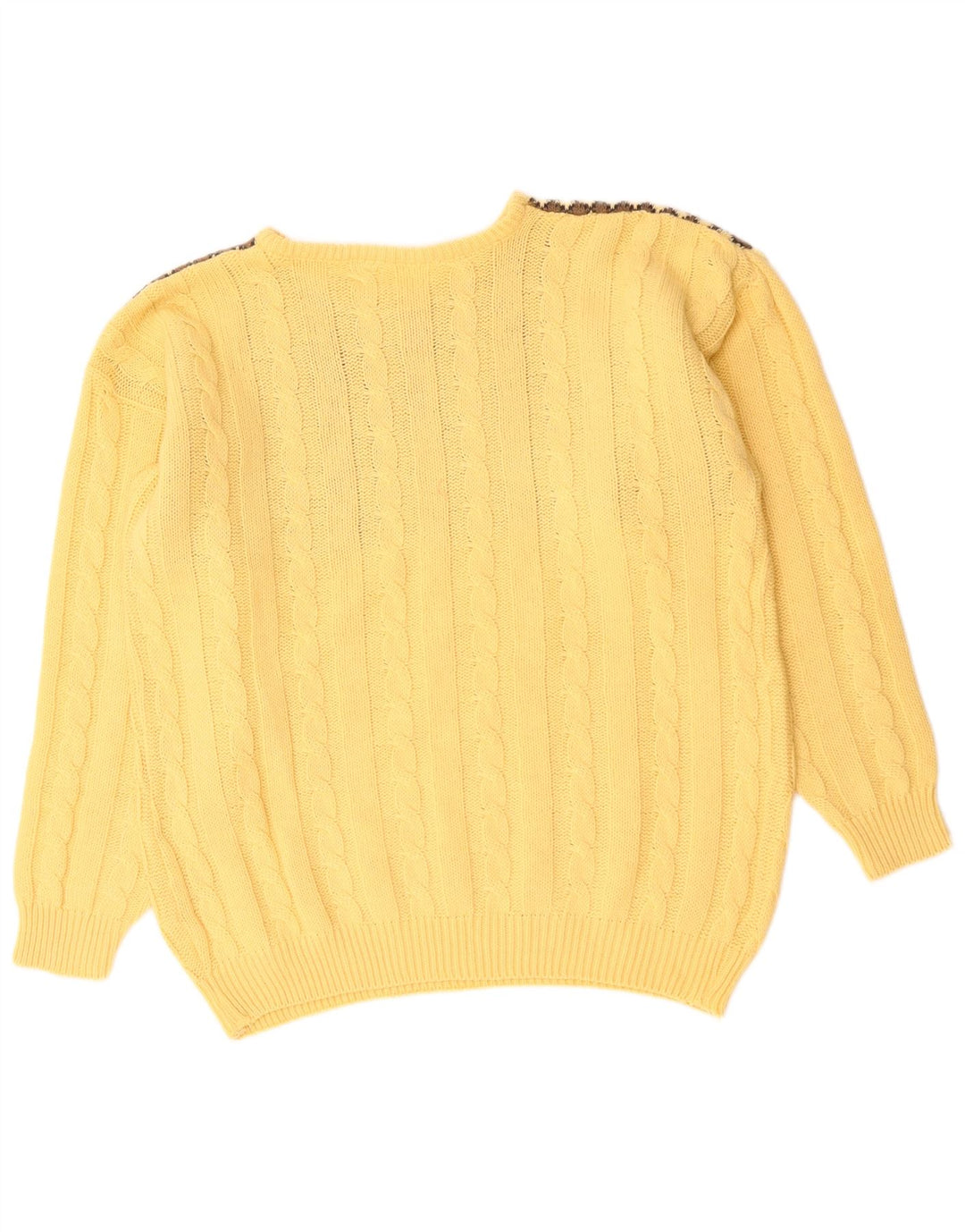 Suéter masculino VINTAGE com gola redonda, grande lã amarela Fair Isle