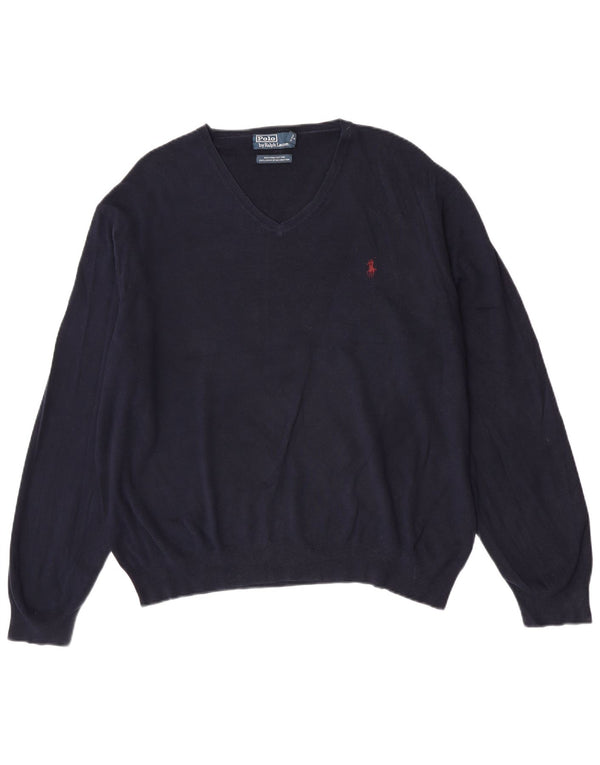 Suéter masculino Polo Ralph Lauren com decote em V 2XL algodão azul marinho