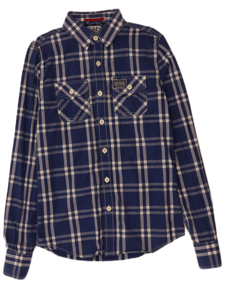 Camisa masculina SUPERDRY de algodão xadrez azul médio