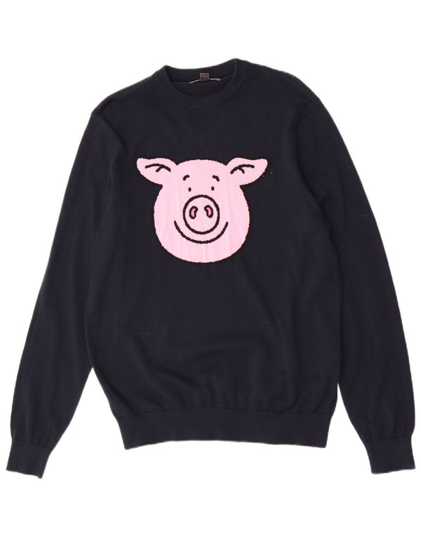 Suéter masculino Marks & Spencer com gola redonda e estampa animal azul marinho médio