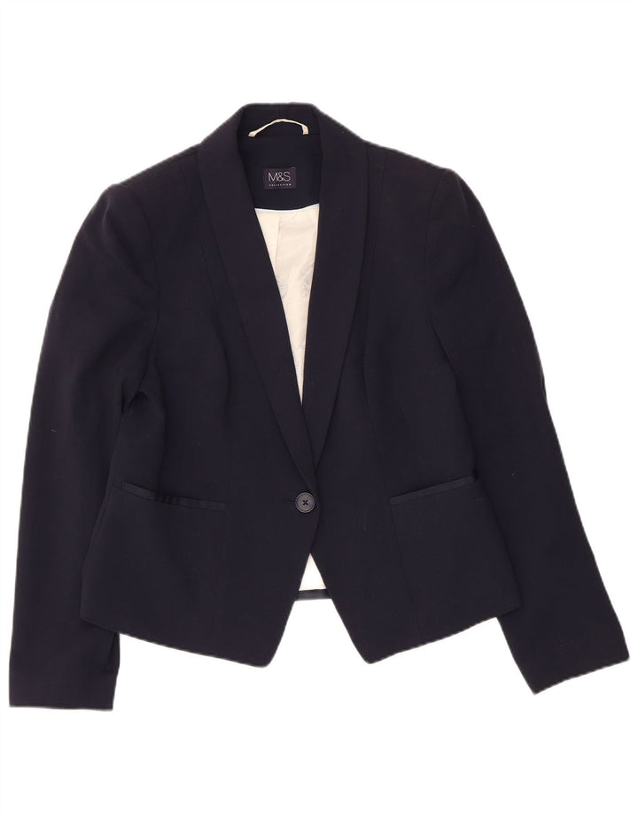 Jaqueta Blazer Feminina Marks & Spencer UK 12 Poliéster Azul Marinho Médio