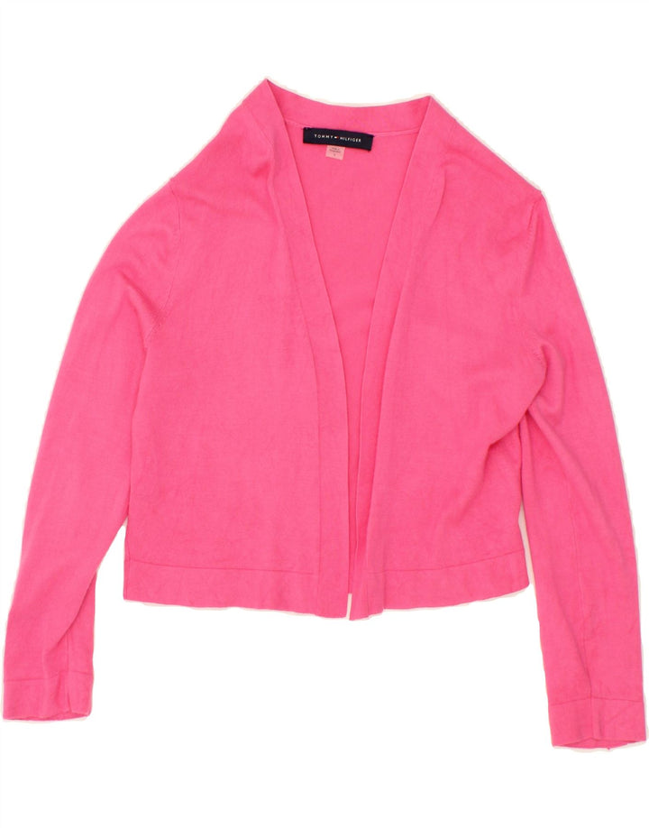 TOMMY HILFIGER Womens Crop Open Cardigan Sweater UK 10 Small Pink Cotton Vintage Tommy Hilfiger and Second-Hand Tommy Hilfiger from Messina Hembry 