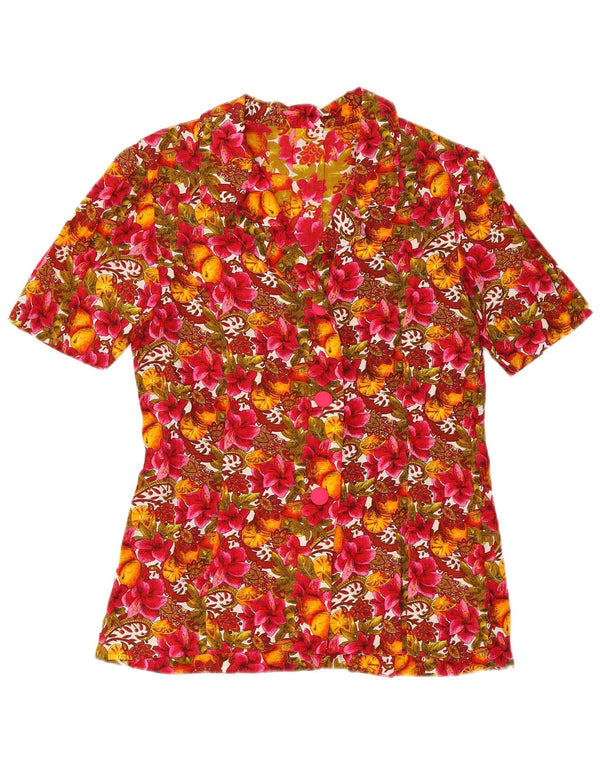 Blusa feminina vintage de manga curta UK 12 média floral multicolorida