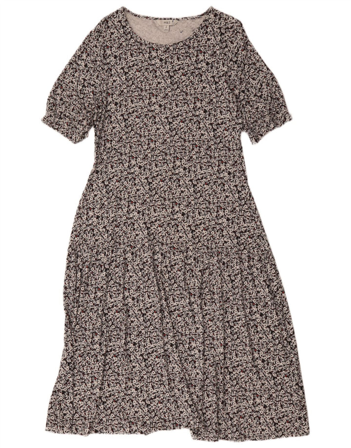Vestido maxi feminino Marks & Spencer Reino Unido 14 viscose floral preto médio