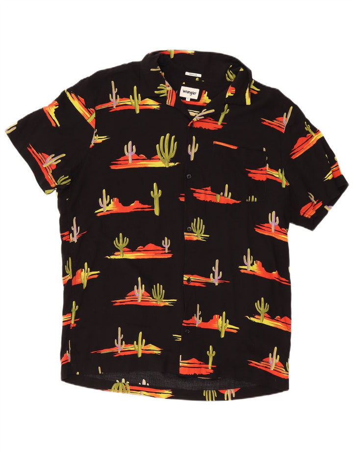 Camisa masculina de manga curta com padrão abstrato regular WRANGLER preta grande