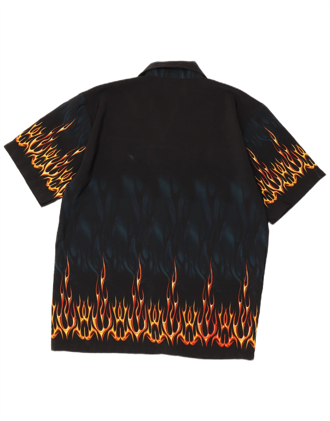 Vintage masculino abstrato Padrão camisa de manga curta poliéster preto médio
