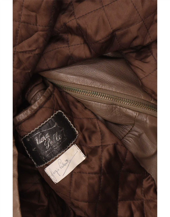 Jaqueta de couro militar masculina vintage Reino Unido 40 grande marrom