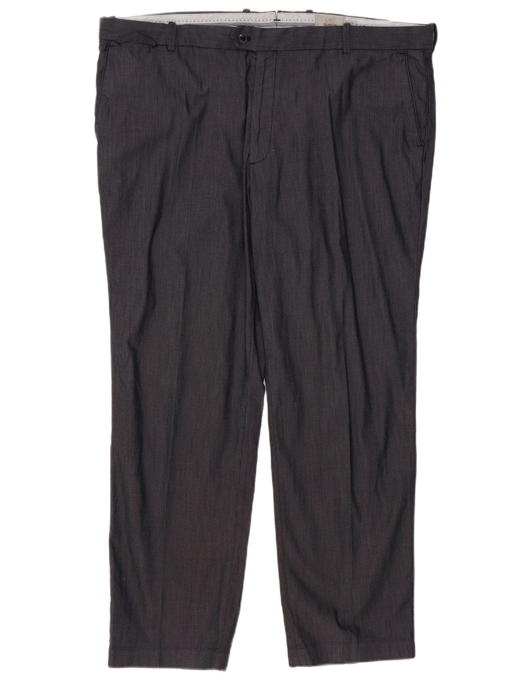 Calça masculina de terno reto Marks & Spencer W44 L31 algodão azul marinho