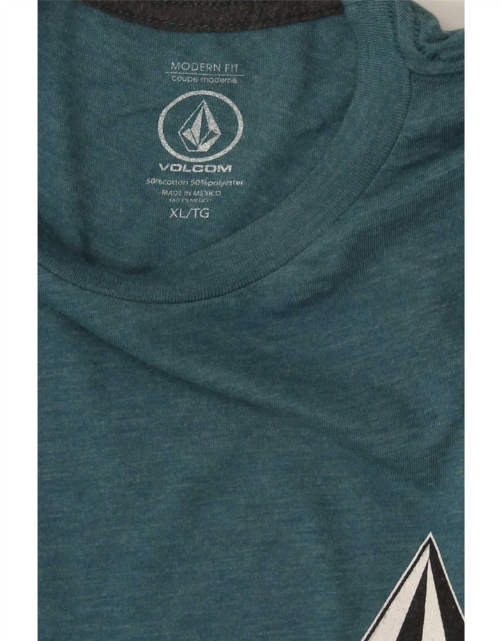 Volcom Mens Modern Fit Graphic Top Manga Longa XL Azul Algodão