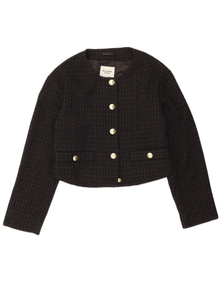 Jaqueta blazer feminina Abercrombie & Fitch Reino Unido 10 pequena xadrez preta