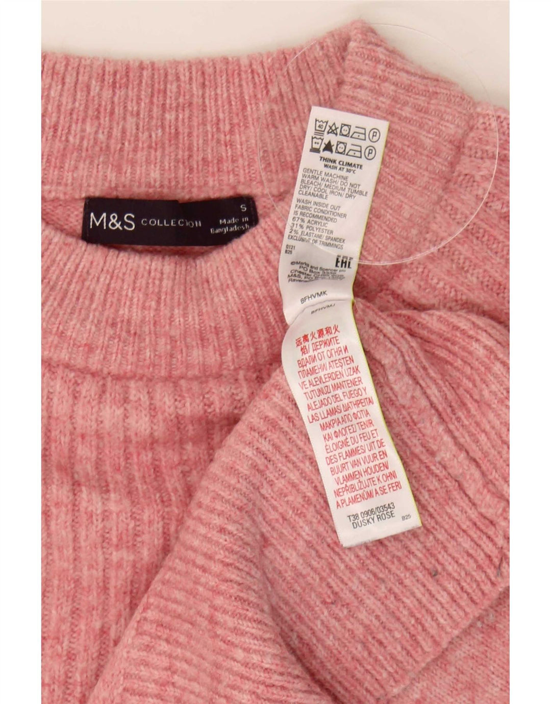 Suéter feminino Marks & Spencer com gola redonda grande, Reino Unido 10 pequeno rosa