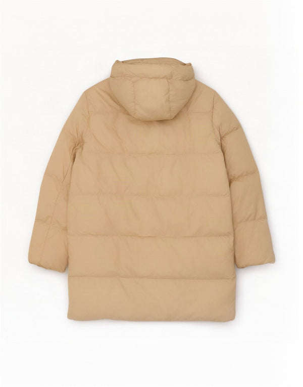Casaco acolchoado com capuz grande Zara feminino UK 6 XS poliéster bege