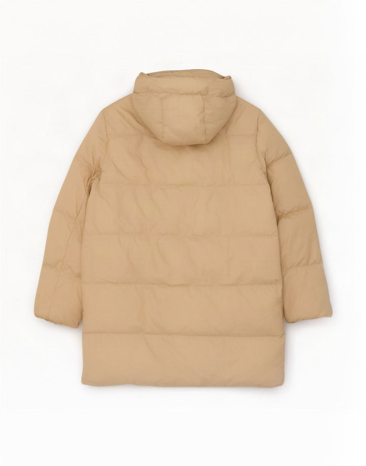 Casaco acolchoado com capuz grande Zara feminino UK 6 XS poliéster bege