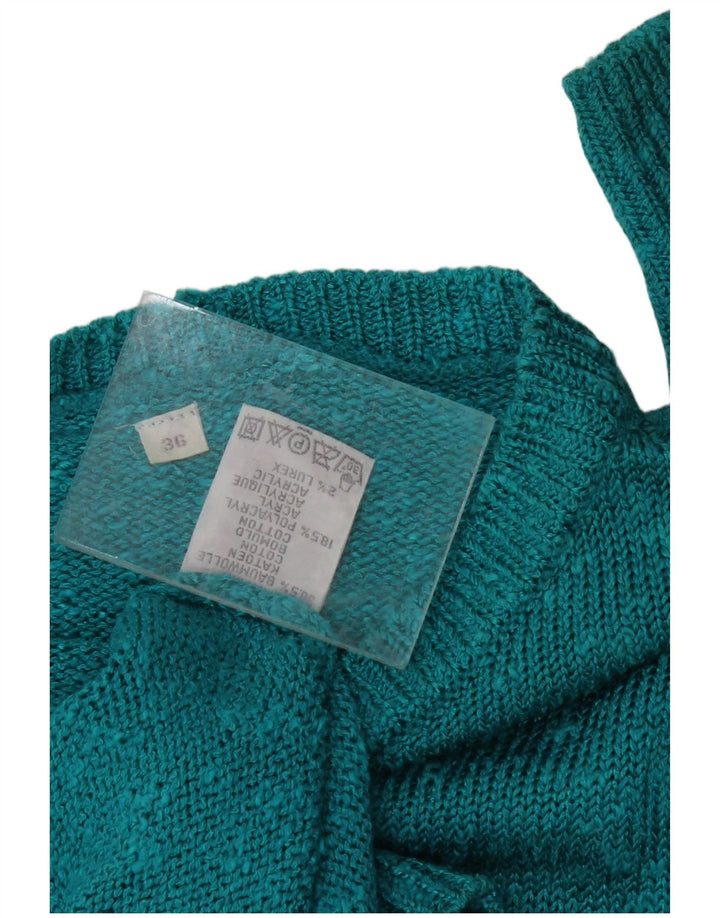 Suéter feminino VINTAGE com gola canoa EU 36 pequeno turquesa salpicado