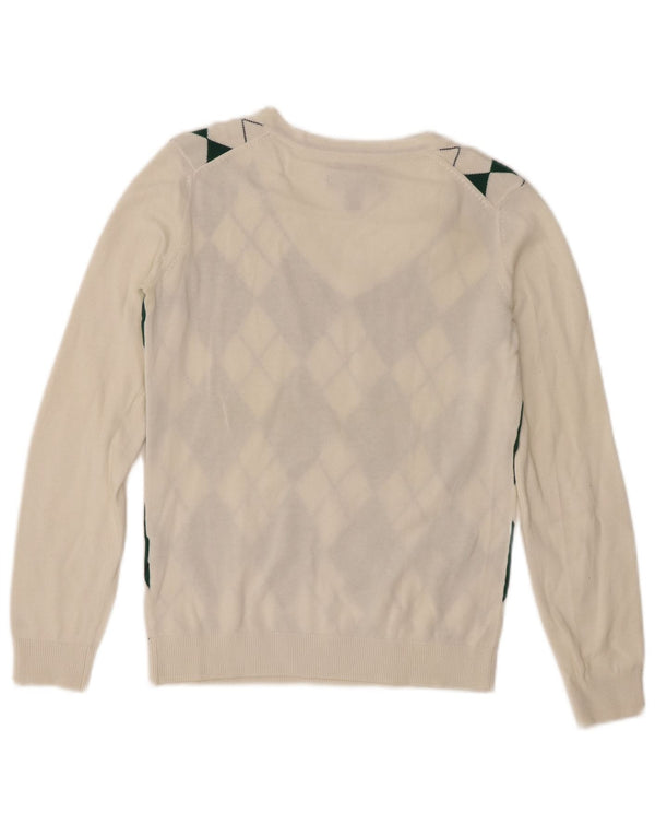 Suéter Tommy Hilfiger feminino com decote em V UK 6 XS Branco Argyle/Diamante