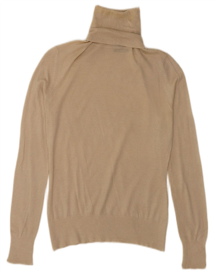 Suéter feminino Massimo Dutti com gola redonda Reino Unido 10 seda bege pequena