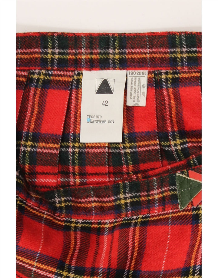 Saia feminina vintage IT 42 médio W26 lã virgem xadrez vermelha
