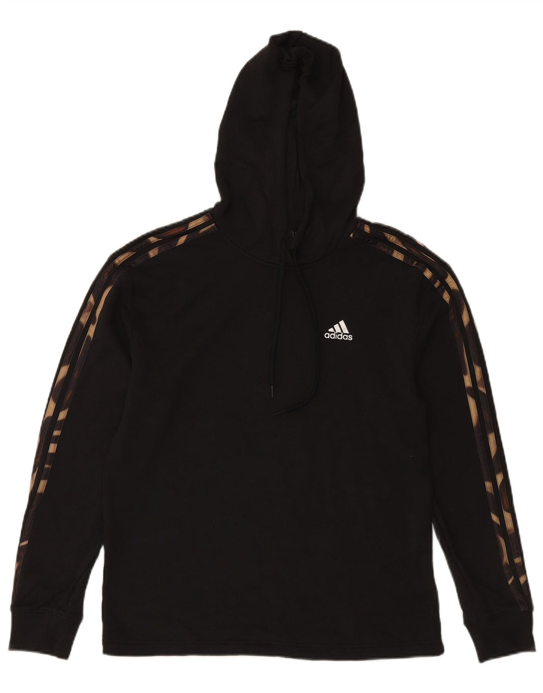 ADIDAS Womens Hoodie Jumper UK 12/14 Médio Preto Camuflagem Algodão