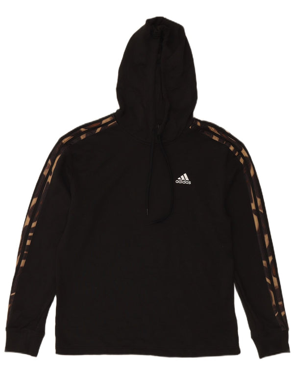 ADIDAS Womens Hoodie Jumper UK 12/14 Médio Preto Camuflagem Algodão