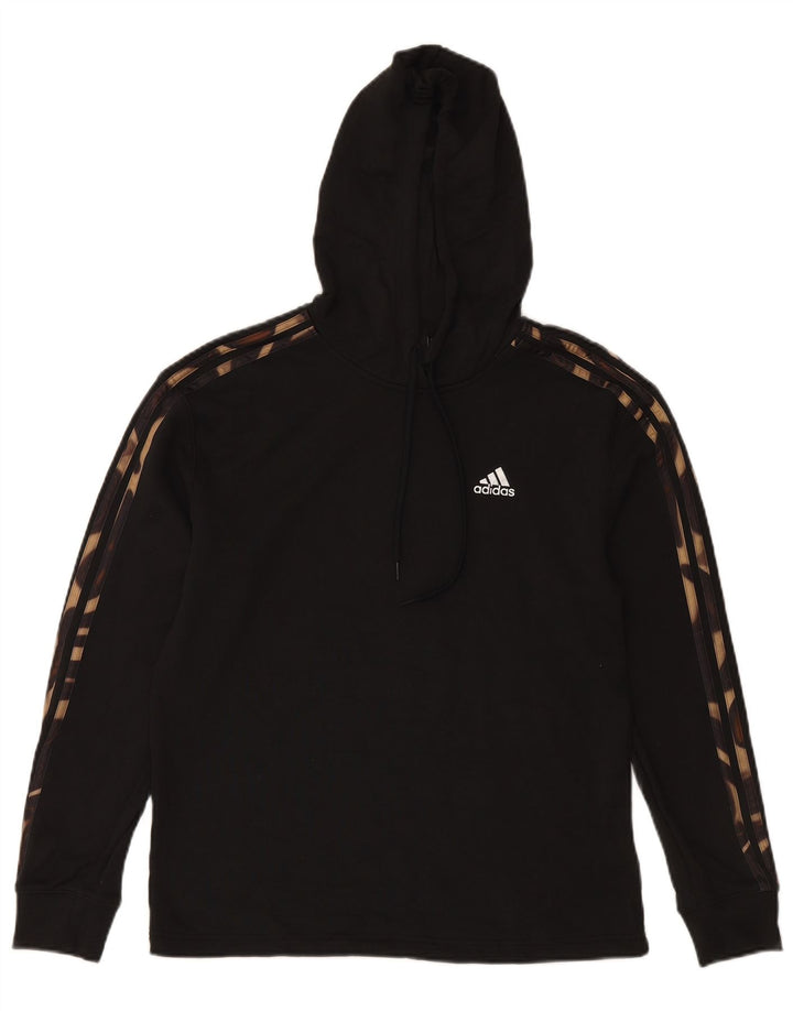 ADIDAS Womens Hoodie Jumper UK 12/14 Médio Preto Camuflagem Algodão