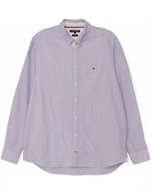 Camisa masculina Slim Fit Tommy Hilfiger 3XL algodão listrado azul
