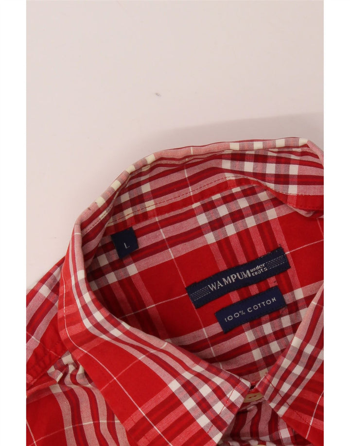 Camisa masculina Wampum grande xadrez vermelha de algodão