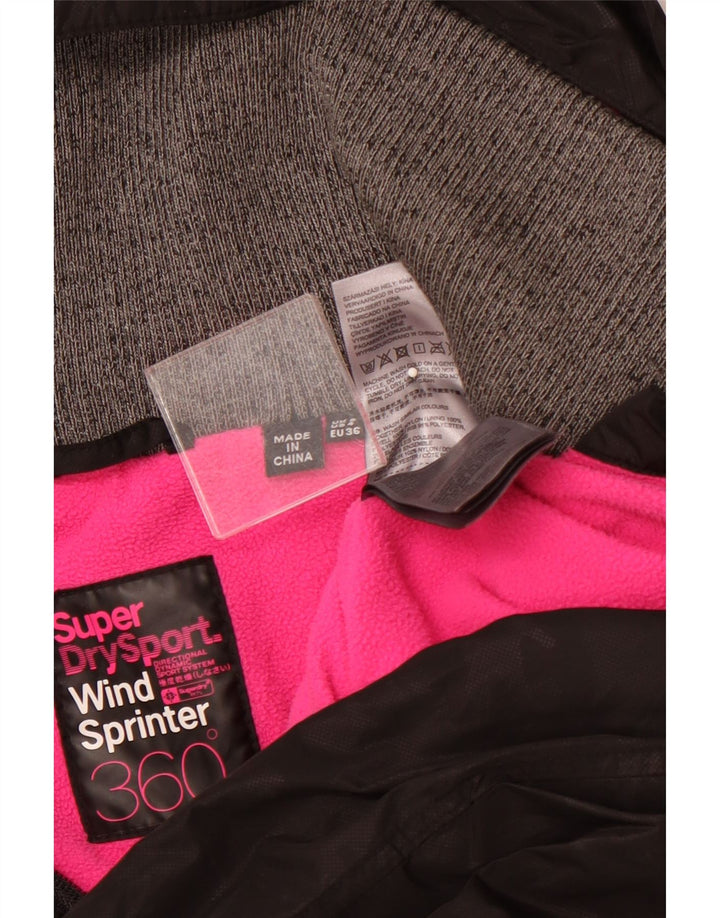 Jaqueta anorak feminina SUPERDRY com capuz gráfico Reino Unido 8 pequeno preto nylon