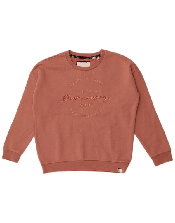 Superdry feminino gráfico oversized moletom jumper UK 10 pequeno algodão rosa