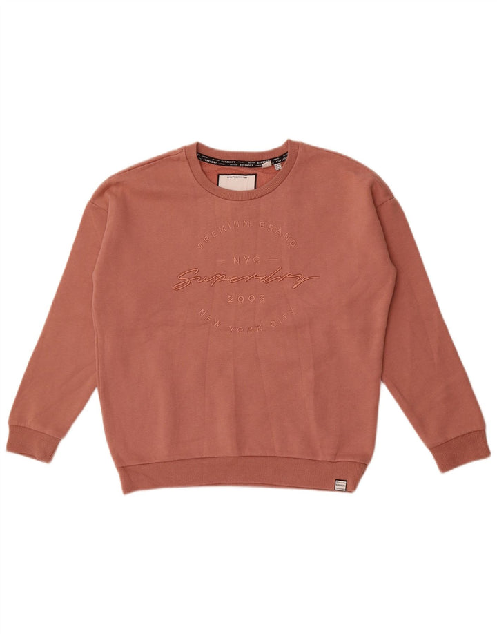 Superdry feminino gráfico oversized moletom jumper UK 10 pequeno algodão rosa