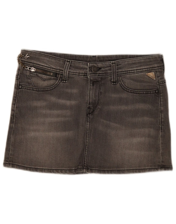 Mini saia jeans feminina Replay W28 algodão cinza médio