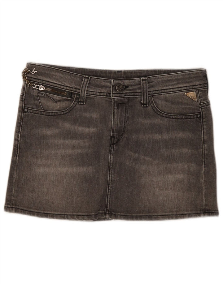 Mini saia jeans feminina Replay W28 algodão cinza médio