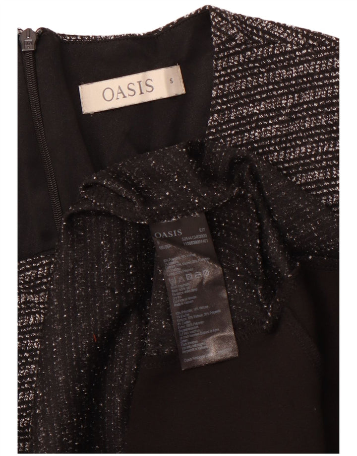 Vestido feminino OASIS manga 3/4 evasê Reino Unido 8 pequeno poliéster listrado preto