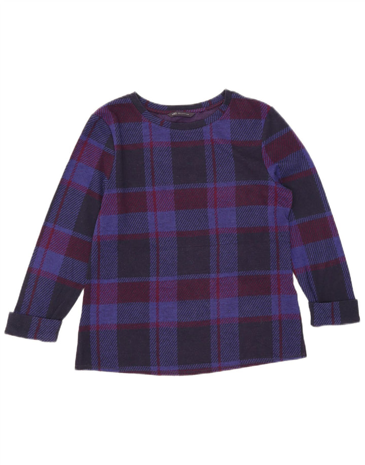 Top feminino Marks & Spencer manga 3/4 Reino Unido 10 pequeno xadrez azul marinho