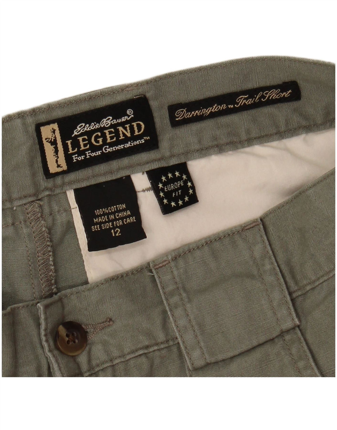 Shorts cargo feminino Eddie Bauer EUA 12 grande W32 algodão cáqui